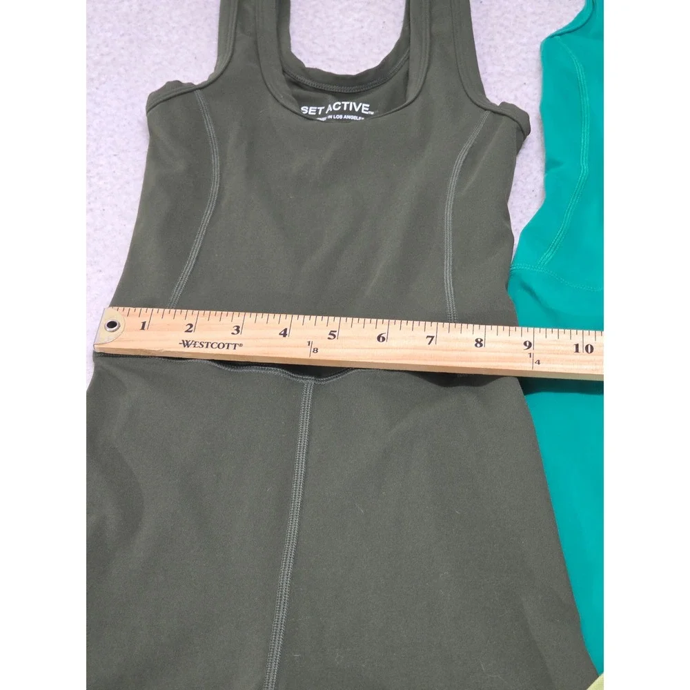 SET ACTIVE Bundle XS Sportbody Romper Teal Bodysuit Lime Green Ribbed Leggings - Picture 10 of 15